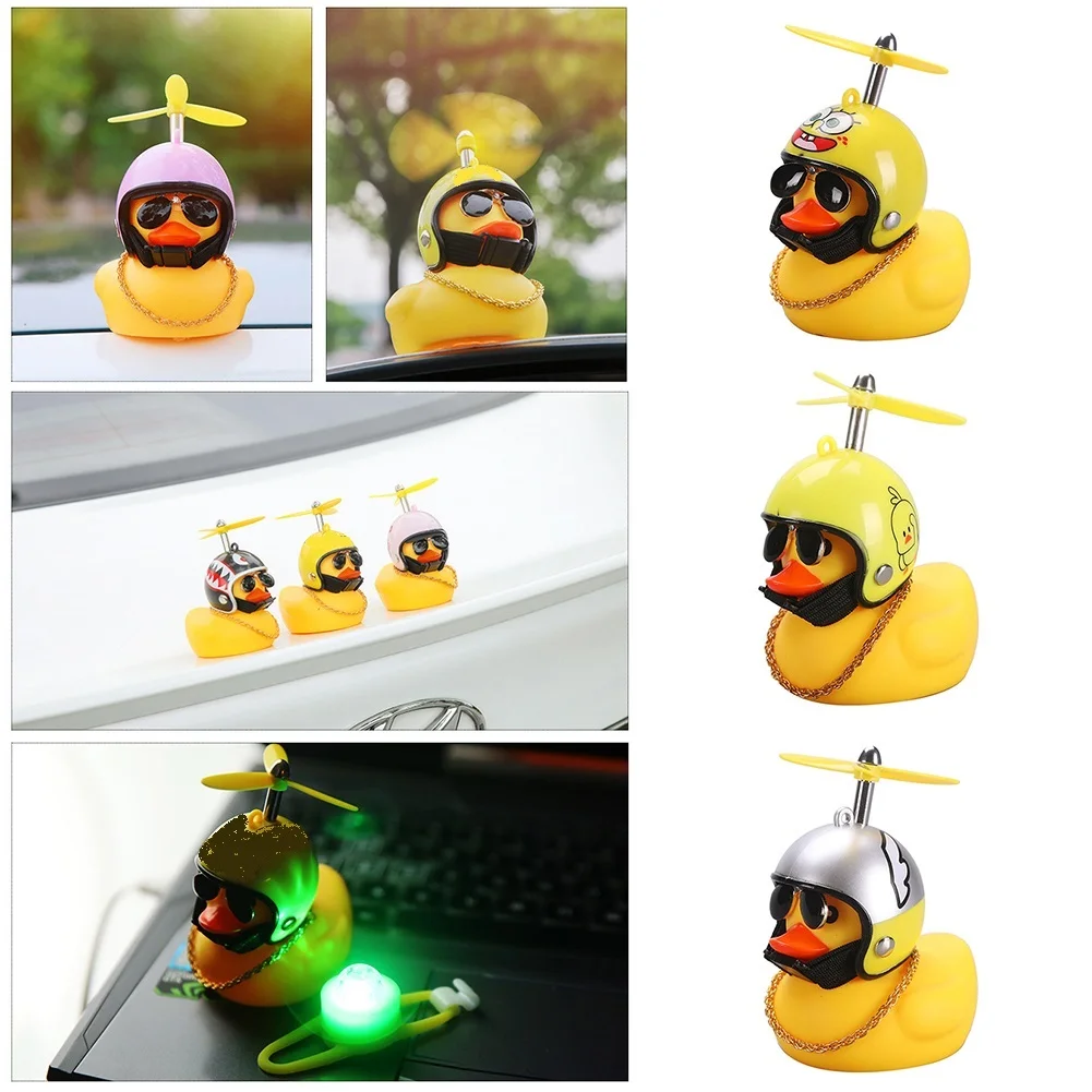 Mobil Ornamen Bebek dengan Helm Flash Light dengan Tali Kecil Bebek Kuning Peta Sepeda Motor Berkuda Bersepeda Lampu Aksesoris Sepeda