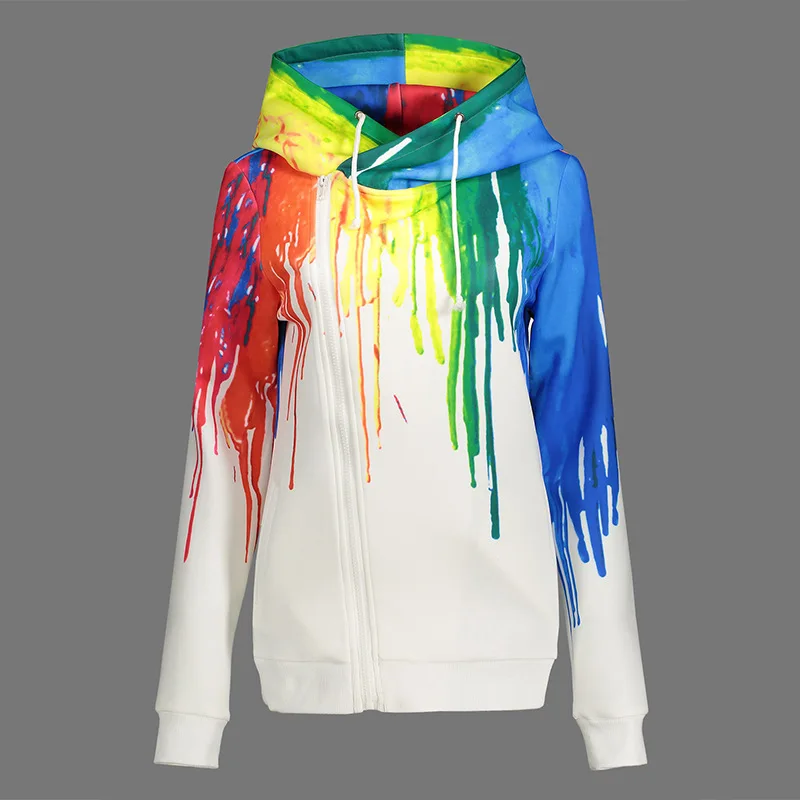 

2021 Autumn and Winter New Women's Jacket 3D Color Graffiti Printing Long-sleeved Hooded Round Neck Zipper Sweatshirt Women
