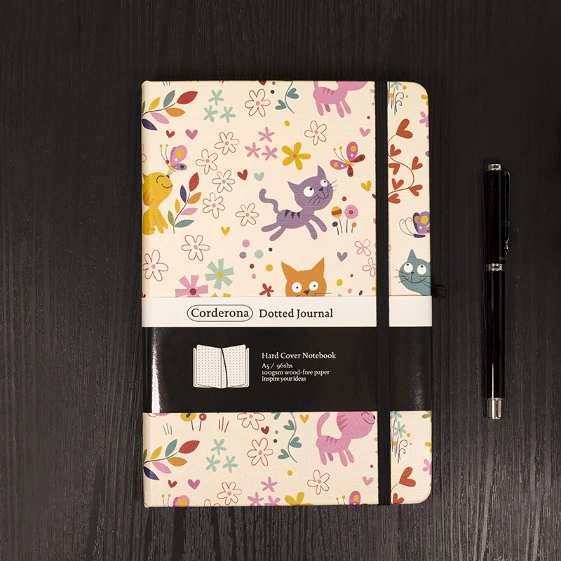 Lovely Cats A5 Bullet Dotted Journal Travel Planner Diary Back Pocket Elastic Band Hardcover Notebook