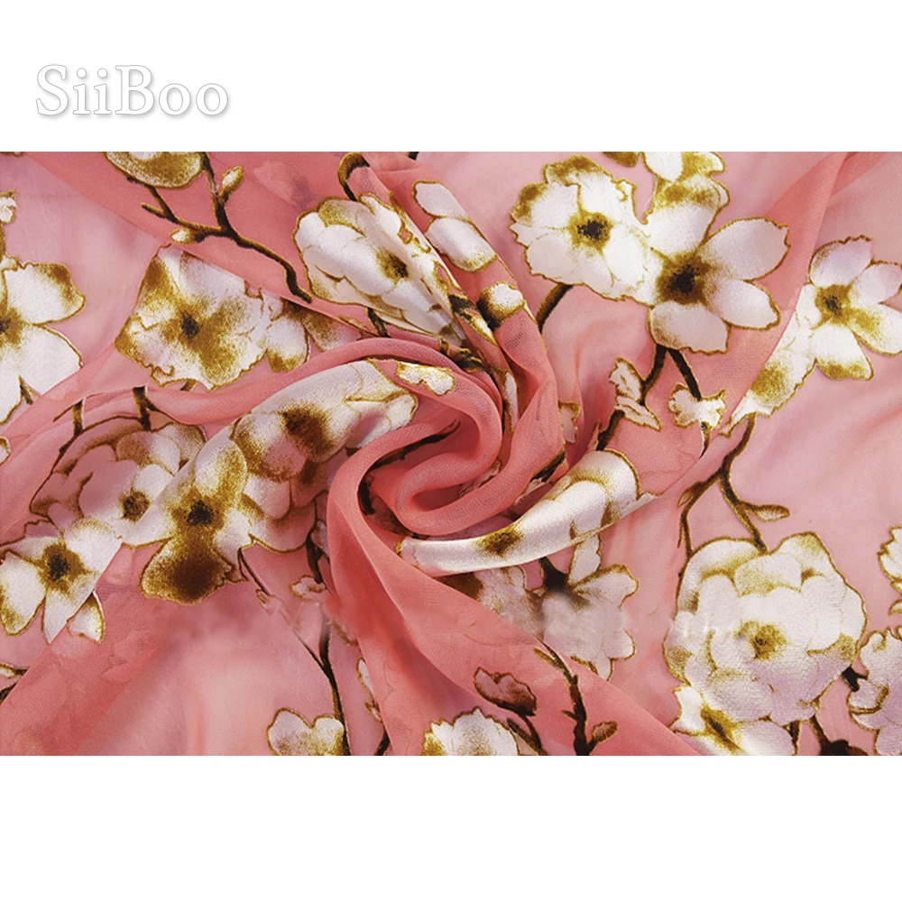 Модная абрикосовая и розовая одежда из нейлона с принтом камелии шелковая ткань