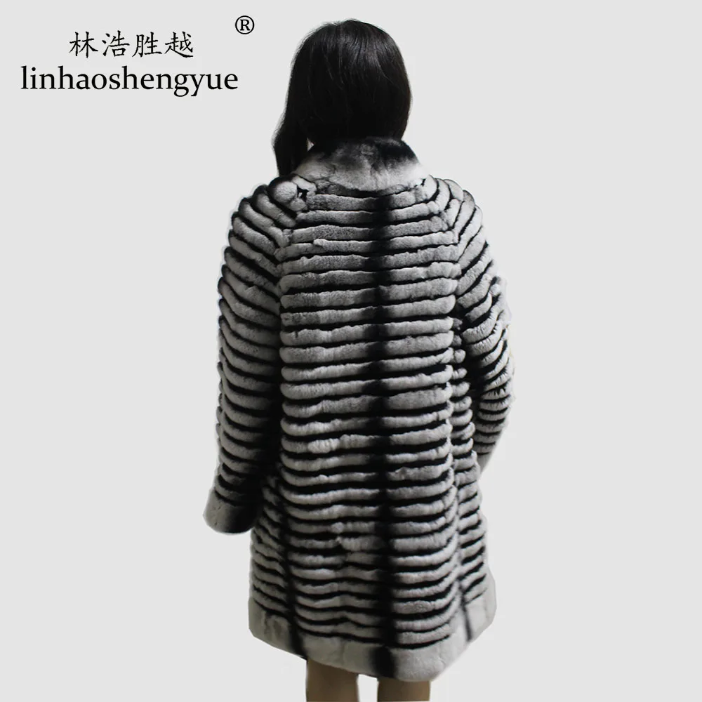 Linhaoshengyue 2020 Real Fur 90cm  Lenght Rabbit Fur Women Coat  Fashion Warm  Winter  Freeshipping