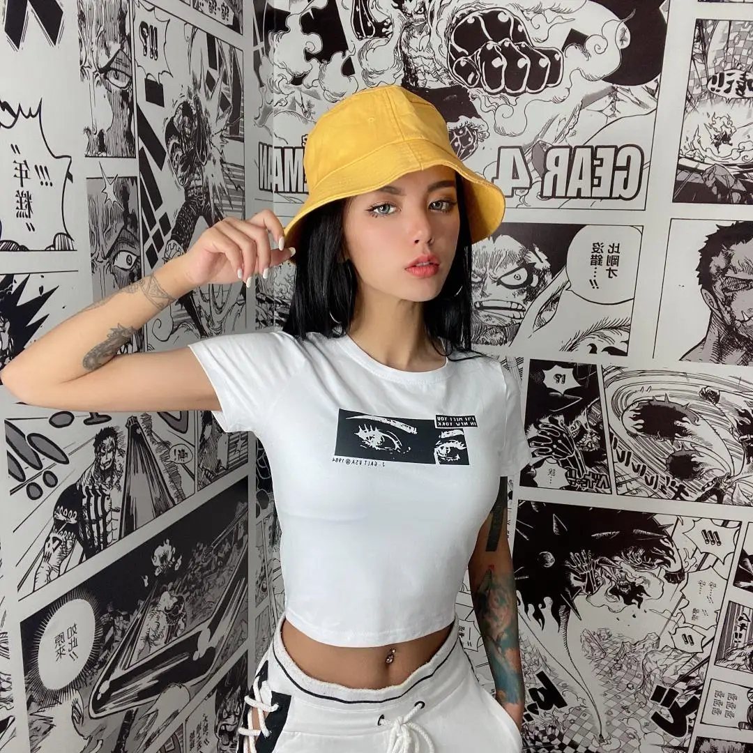 С принтом глаза Arthoe стиль укороченный топ из хлопка сексуальные футболка Street Tumblr