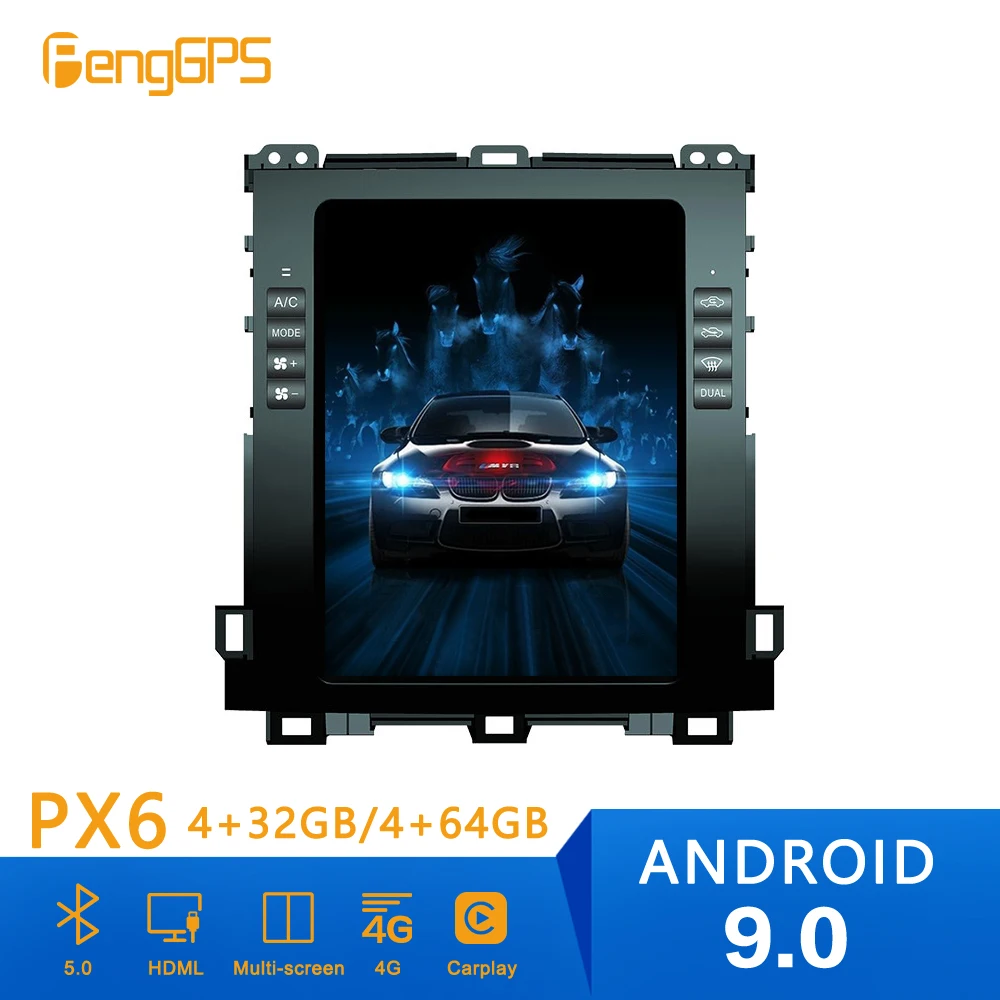 Фото Android 9 0 PX6 Tesla Стиль автомобиль радио GPS навигации для Toyota Land Cruiser Prado Lexus GX470 2002 2009