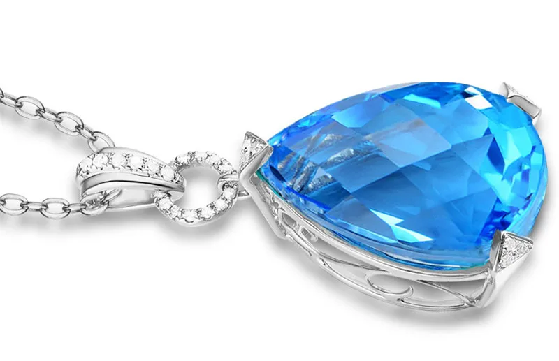 Женское серебряное ожерелье 925 пробы колье чокер с голубым кулоном в форме капли