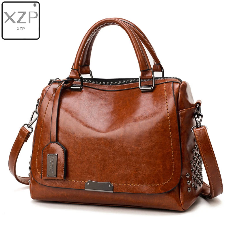 Сумка на плечо XZP женская с заклепками винтажный саквояж кросс боди в стиле ретро
