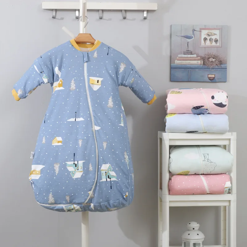 Детский осенне-зимний утепленный хлопковый фланелевый спальный мешок для