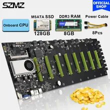 SZMZ D37 8 GPU Bitcoin Crypto Ethereum Mining Motherboard  Set with 8GB DDR3 1600MHz RAM 1037U 128GB mSATA SSD Power Cable