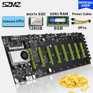 szmz d37 8 gpu bitcoin crypto ethereum mining motherboard set with 8gb ddr3 1600mhz ram 1037u 128gb msata ssd power cable free global shipping