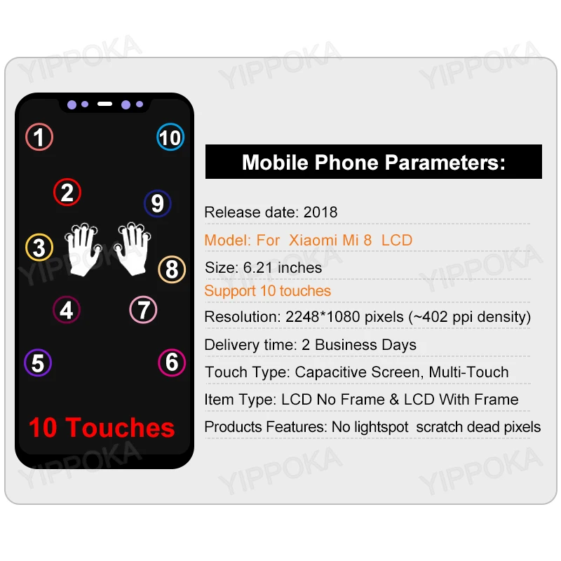 Pantalla LCD Original de 6,21 "para xiaomi Mi 8, montaje de digitalizador, pantalla t&aacute;ctil, M1803E1A-1