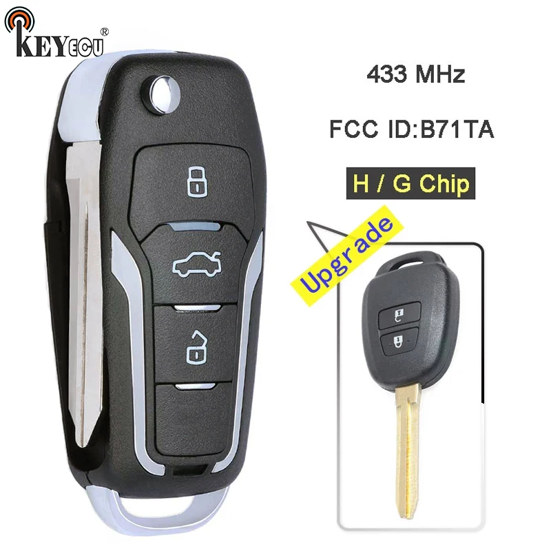 KEYECU 433 МГц чип H / G идентификатор FCC: B71TA сменный складной 2 кнопочный пульт