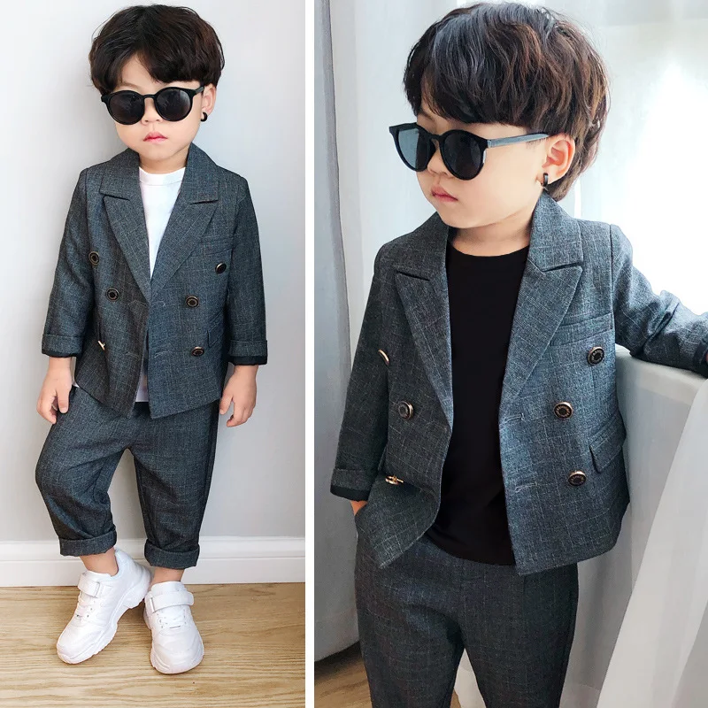

Korea Boys Formal Jacket+Pants 2Pcs Clothing Set Gentleman Kids Performance Evening Tuxedo Dress Children Enfant Wedding Suit