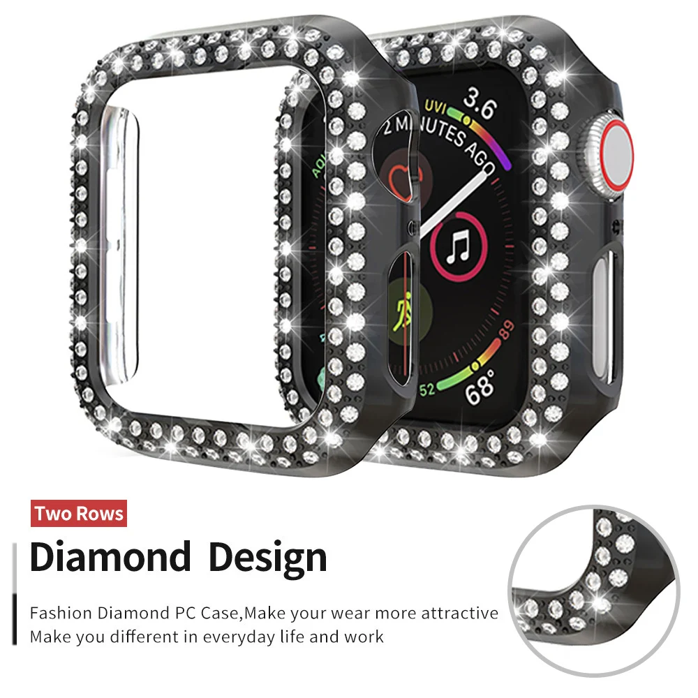 Двойной Алмазный бампер из поликарбоната для Apple Watch 7 Series 6 SE 5 4 3 2 Чехол 41 мм 45 40 44 38