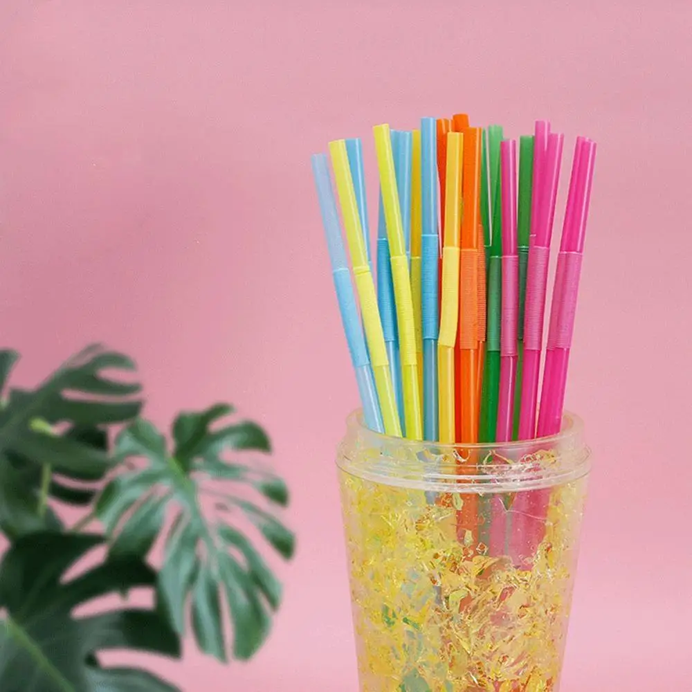 100 уп одноразовые соломинки гибкие пластиковые полосатые мульти Цветной Радуга