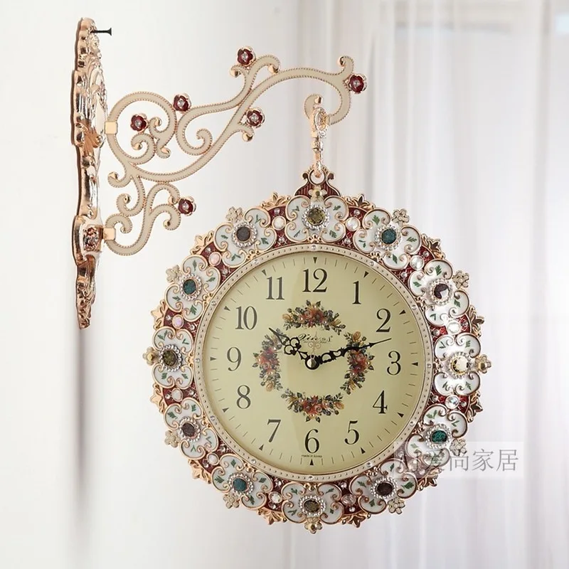 Двухсторонние большие 3d настенные часы винтажные деревянные металлические