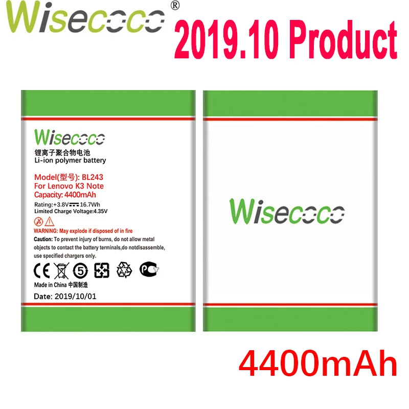 WISECOCO 4400 мАч BL243 батарея для lenovo K3 Note K50-T5 K50-T3S A7000 A5500 A5860 A5600 A7600 мобильный телефон+ номер отслеживания