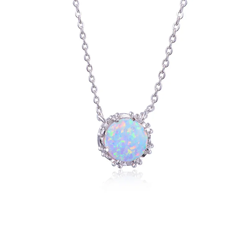 

Boho Female Round Long Pendant Necklace Simple Blue White Opal Chain Necklace Dainty Blue White Opal Wedding Necklace For Women