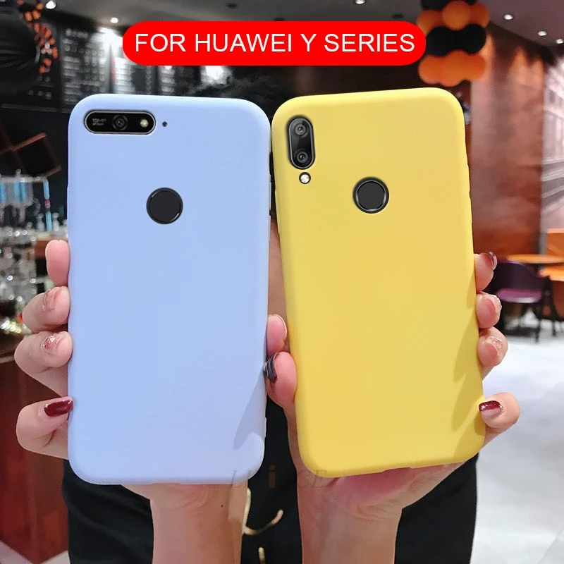 Матовый Силиконовый чехол для телефона на huawei y5 y6 y7 prime y3 y9 2018 2017 2019 ii 2 яркие цвета