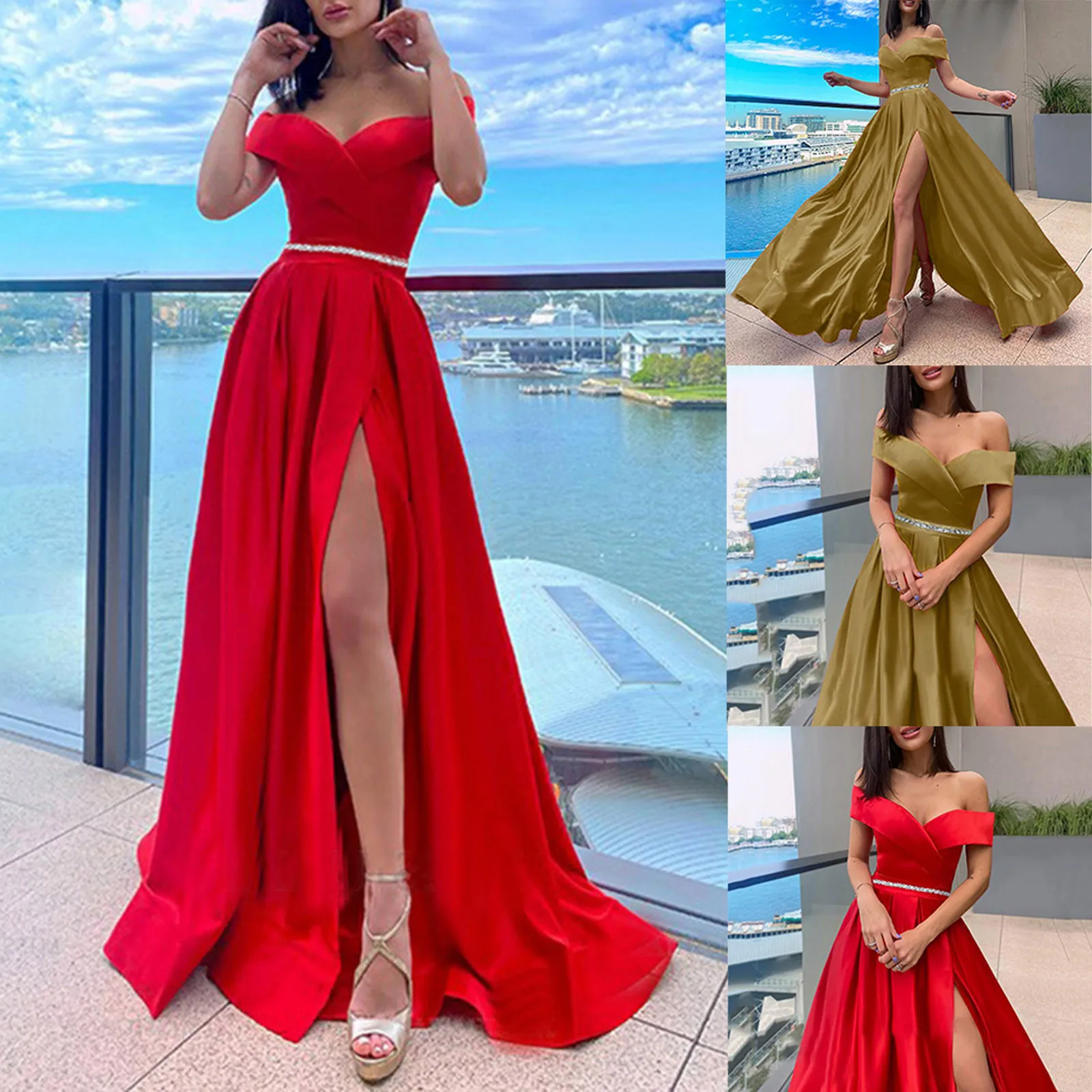 

Shoulder Women's Big Dress Off Dress Tail Sexy Evening Banquet Long Dress Swing Dress Women's Dress