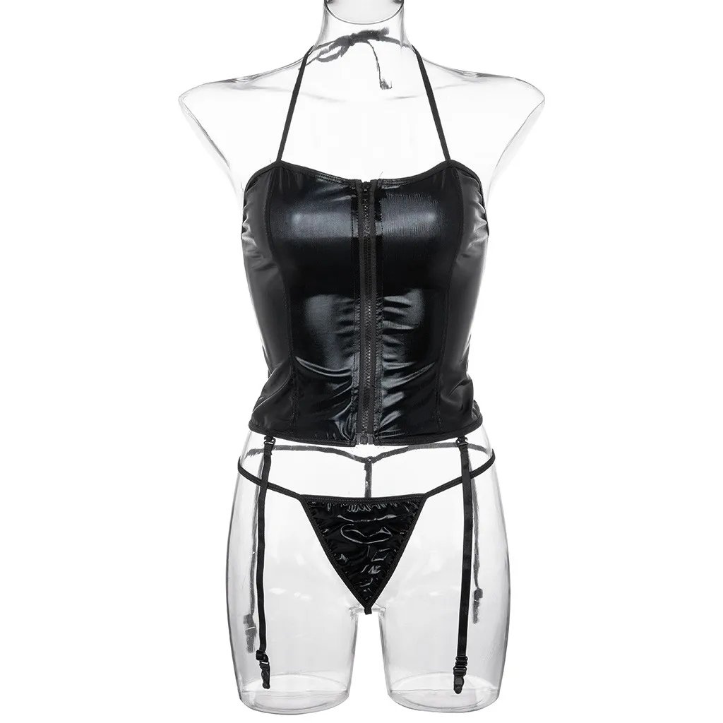 Женское эротическое сексуальное нижнее белье на молнии кожаное Тедди