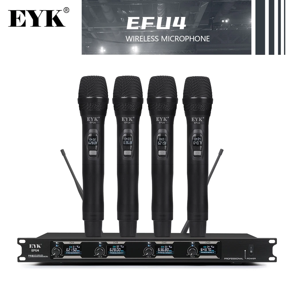 EYK EFU4 4 Каналы UHF Беспроводной микрофон Системы с металлической Материал ручной