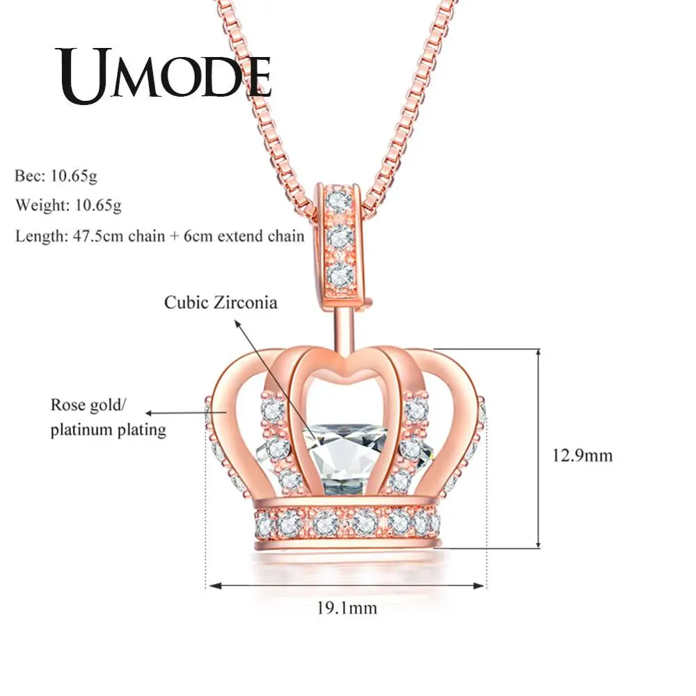 Женское ожерелье с подвеской в виде короны UMODE розовое золото прозрачными