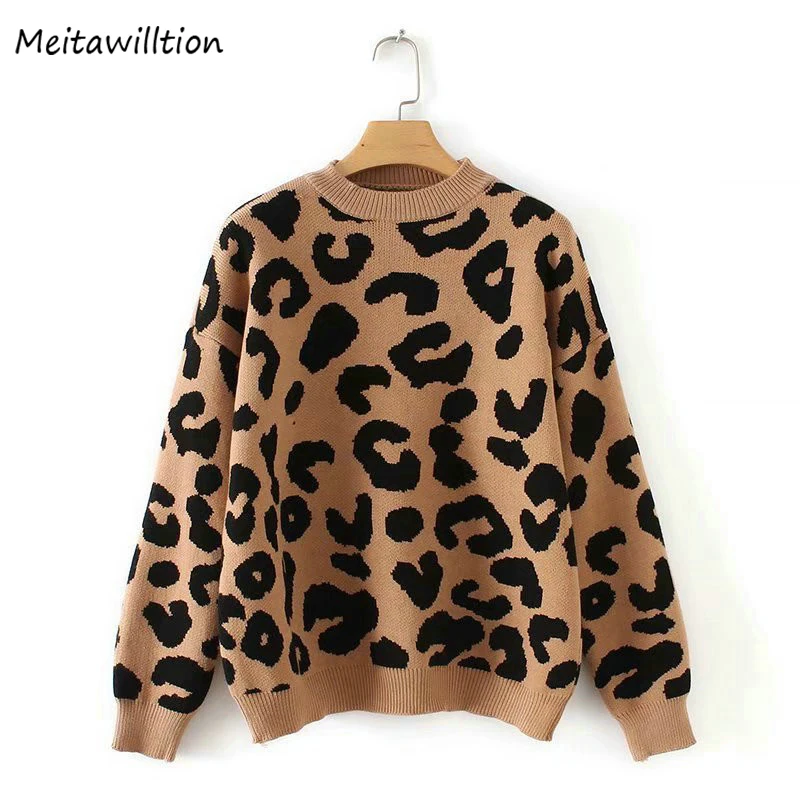 2022 Women Leopard Knitted Sweater Winter Animal Print Thick Jumper Long Sleeve Female Pullovers Ladies Casual tops | Женская одежда