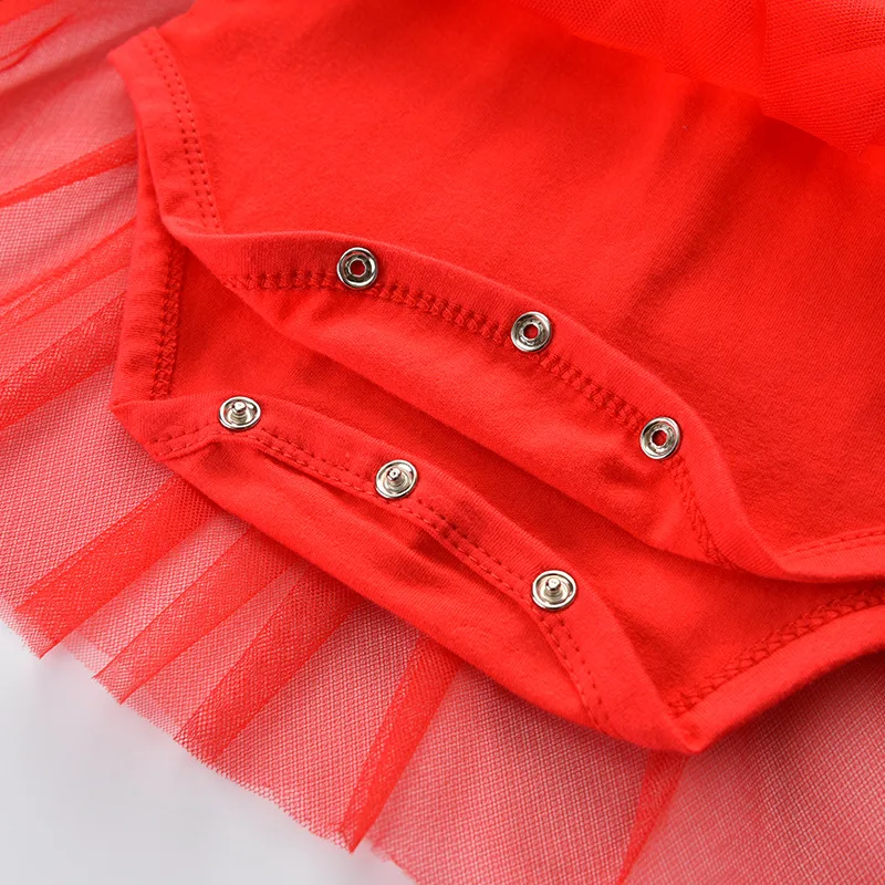 

Spring and Autumn New Baby Girls Clothes Children Long Sleeve Red Dress Newborn Splicing Princess Gauze Skirt with Headwear