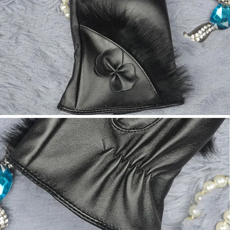 Женские зимние перчатки из искусственной кожи теплые с сенсорным экраном|pu leather