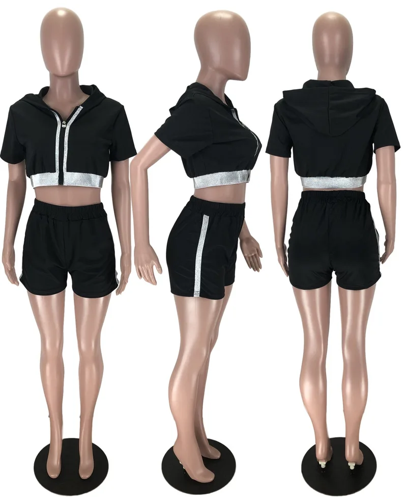 

Tracksuits 2020 Women Sets Summer Hooded Zipper Tops+Shorts Matching Suit Two Piece Set Fitness Casual Sporty 2 Pcs Sexy Outfits