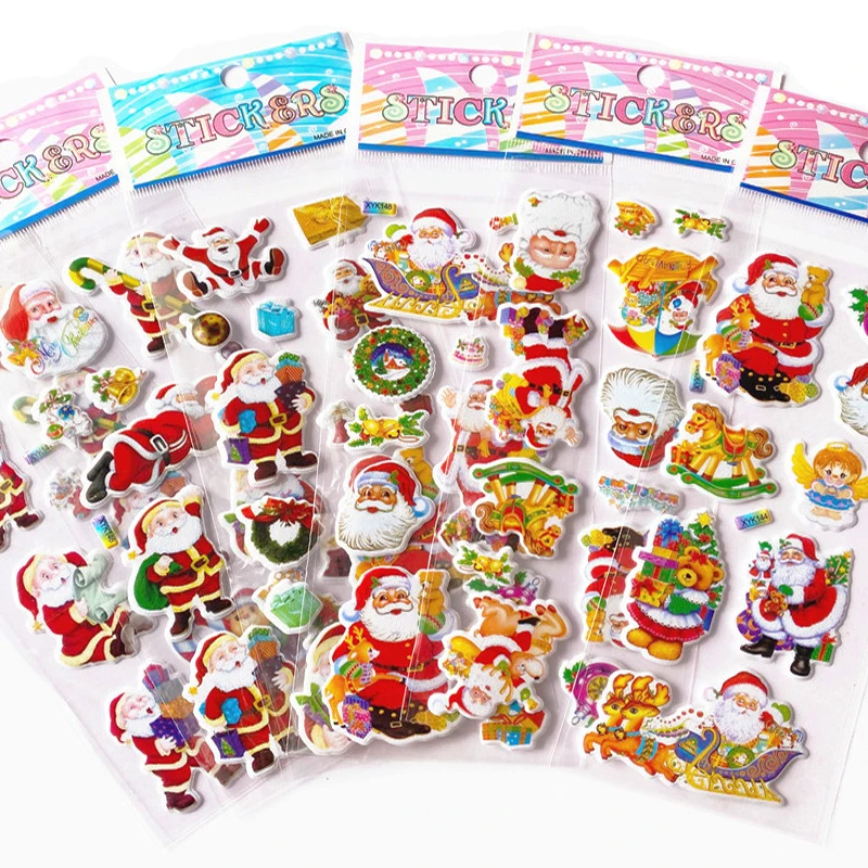 Pegatinas decorativas 3D de Navidad para ni&ntilde;os, 6 hojas, Santa Claus en forma de mu&ntilde;eco de nieve, pegatina, bricolaje, &aacute;lbum de recortes, Juguetes Divertidos para ni&ntilde;os, regalo de Navidad-1