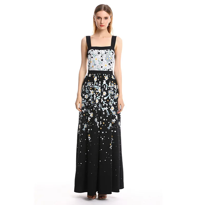 Женское летнее платье макси на бретелях с цветочным принтом|Женские платья| |