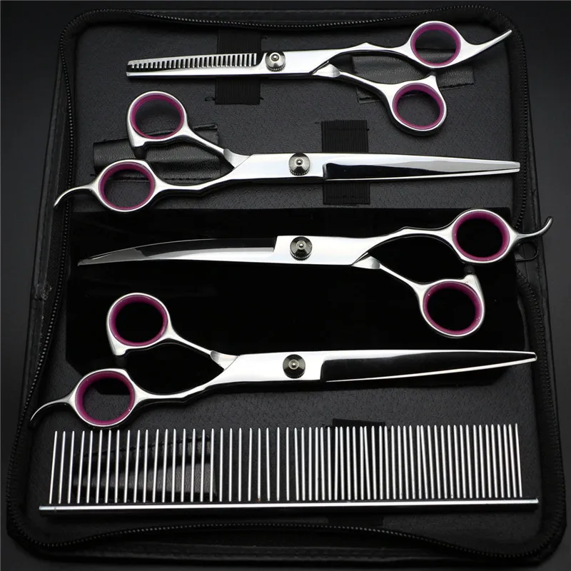 

7.5 "color pet hair scissors dog grooming tool straight cut curved stainless steel comb set