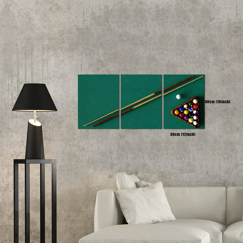 

Still Life Canvas Painting Billiards and Cue Wall Art Poster 3 Pieces Green Pool Table HD Print Home Decor Modern Picture