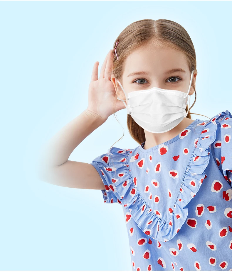Белые и синие детские маски бактериальные дышащие 3-этажные светофильтры для