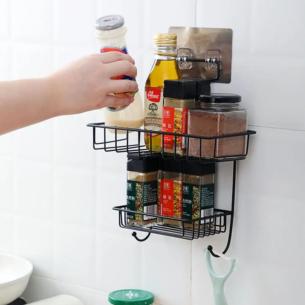 Двухслойная Металлическая кухонная полка для специй настенная туалета хранения