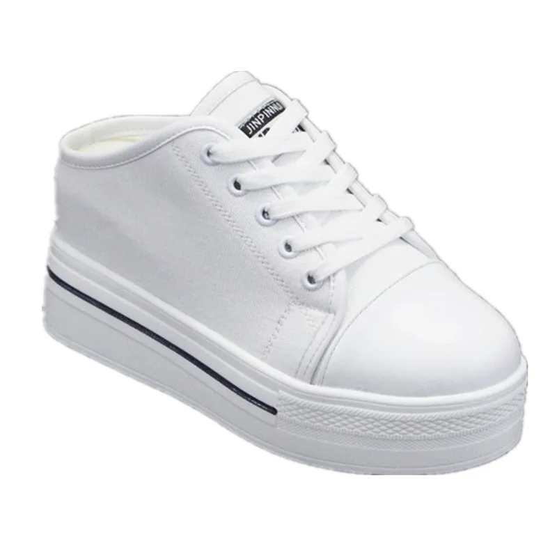 

Loafers Flat Shoes Female Increased Internal Slippers Heels Slipers Women Slides Platform High 2021 Soft Fabric Casual Canvas Cr