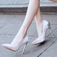 2021 spring womens pumps new velvet pointed high heel metal thin heels sexy shallow mouth single shoes woman sandals mujer 10cm