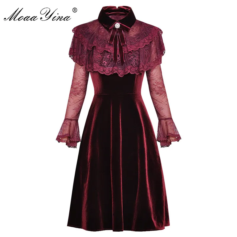 Модное дизайнерское модельное платье MoaaYina весенне осеннее женское кружевные