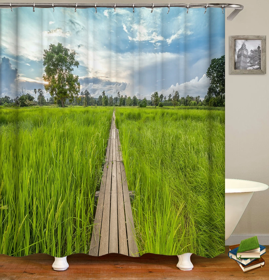 3D green bamboo forest printing bathroom shower curtain polyester waterproof and mildew proof home decoration | Дом и сад