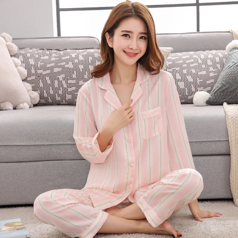 Весенне осенняя Корейская женская пижама костюм из двух предметов шелковый