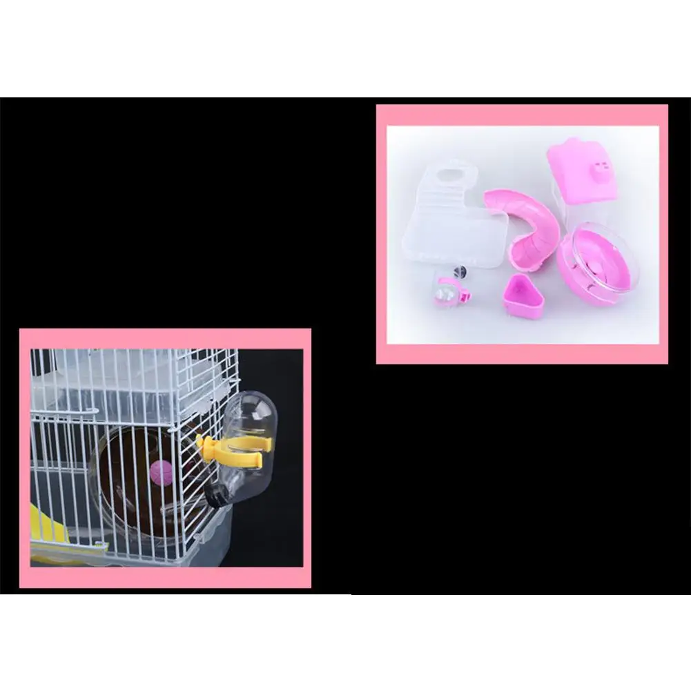 

Double Layer Villa Shape Iron Wire Cage with Feeding Bowl Running Wheel Slide Toy for Pet Hamster