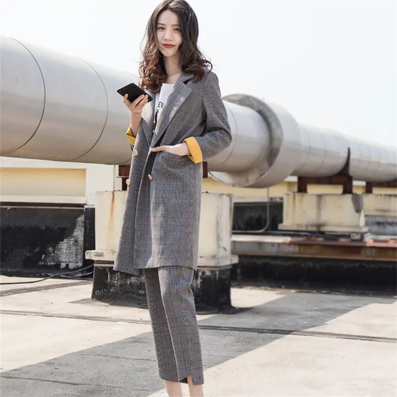 Женский комплект из двух предметов Модный повседневный свободный клетчатый