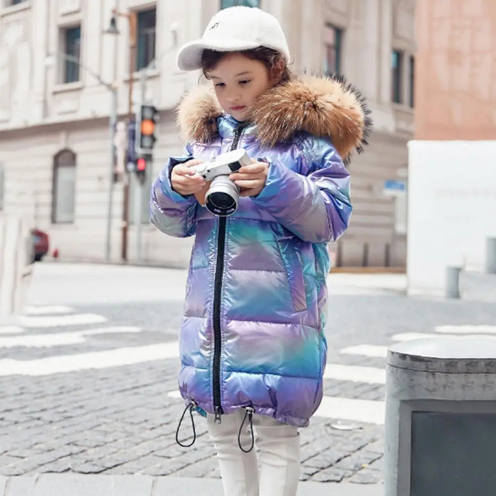 Модная куртка-пуховик для девочек теплые детские парки пальто с меховым