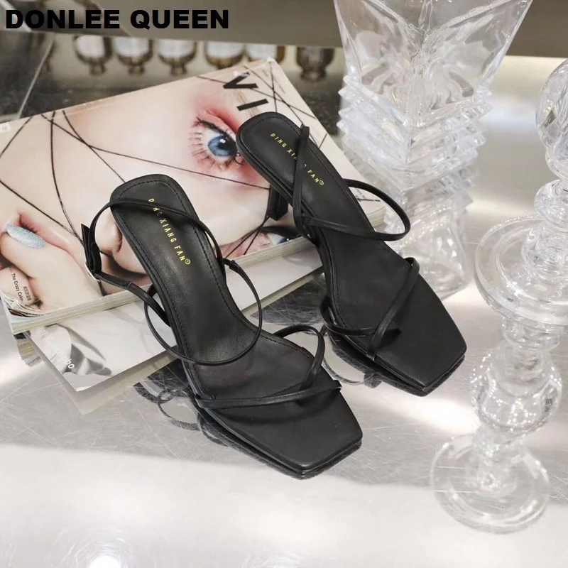 

2019 Ankle Strap Heels Women Sandals Summer Shoes Open Toe Chunky Med Heel Party Dress Shoes Narrow Band Sandal New