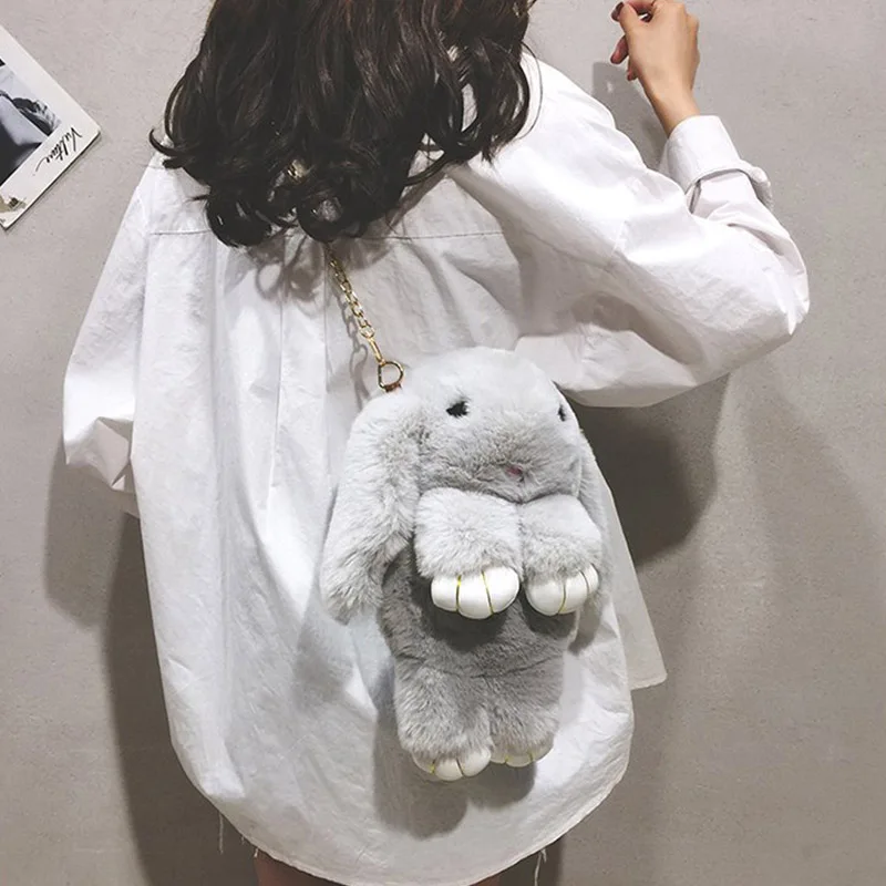 Женские плюшевые сумки в Корейском стиле с принтом животных, Kawaii, школьные сумки для девочек, плюшевые сумки в форме кролика, сумки-мессенджеры