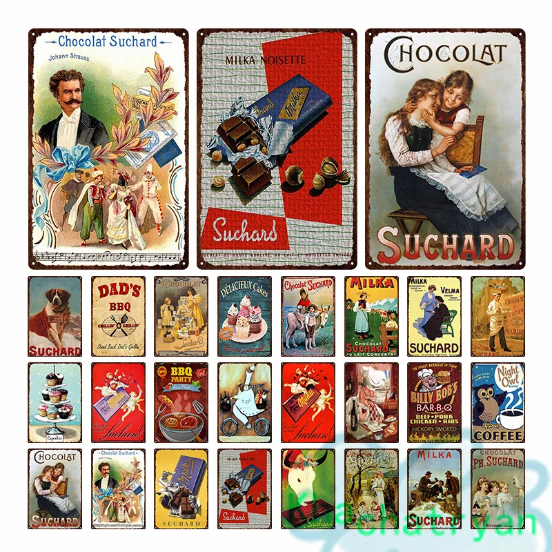 

Винтажная картина среднего века, шоколадные десерты, металлическая фотокартина, железный жестяной знак, Настенная картина для декора десер...