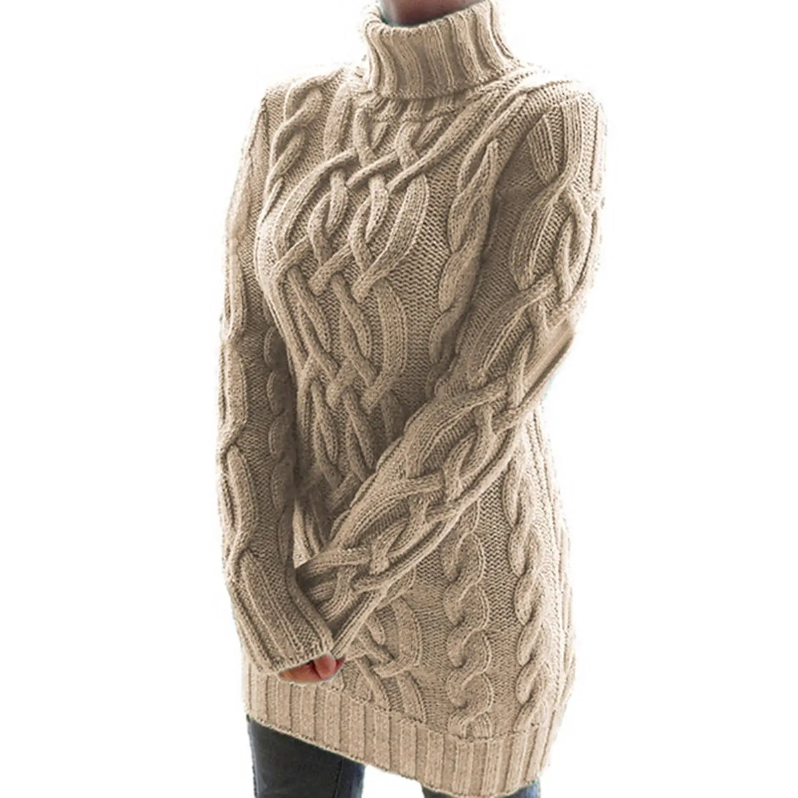 

HOT SALE Women Turtleneck Twist Knitted Long Sleeve Warm Sweater Autumn Winter Mini Dress Thickened Pullover Retro