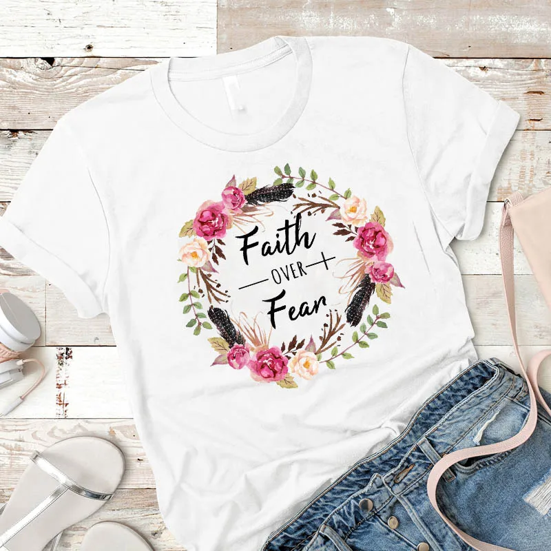 

Женская футболка Faith Футболка с принтом, с надписью, Женская свободная футболка с коротким рукавом и круглым вырезом, женские летние повседн...