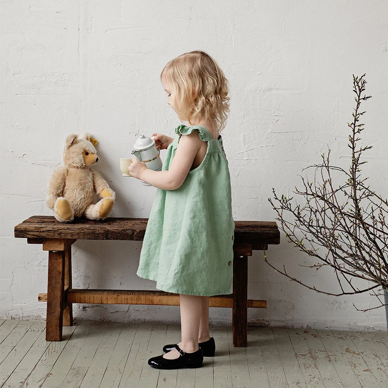 Детское льняное платье для девочек Новинка лета 2022 литературные свободные