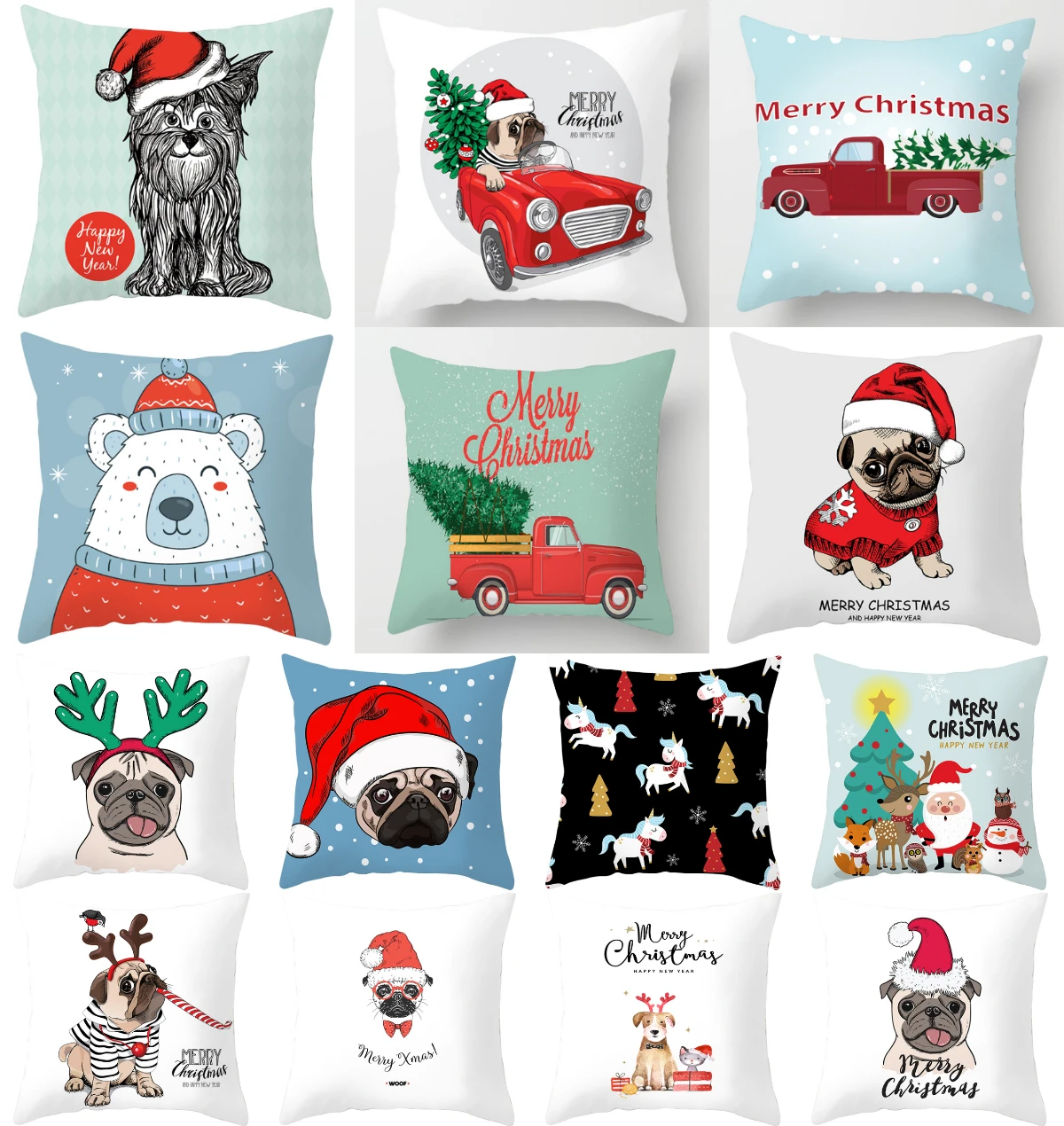 Милая Рождественская Подушка с изображением собак Чехлы Санта Клаус северный